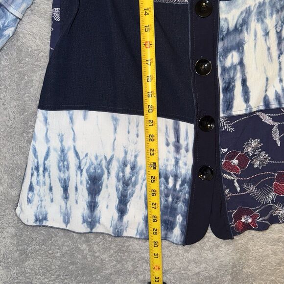 Calessa Patchwork Embroidered Floral Tye Dye Button Blouse Sz Med Artsy Boho - Picture 9 of 9